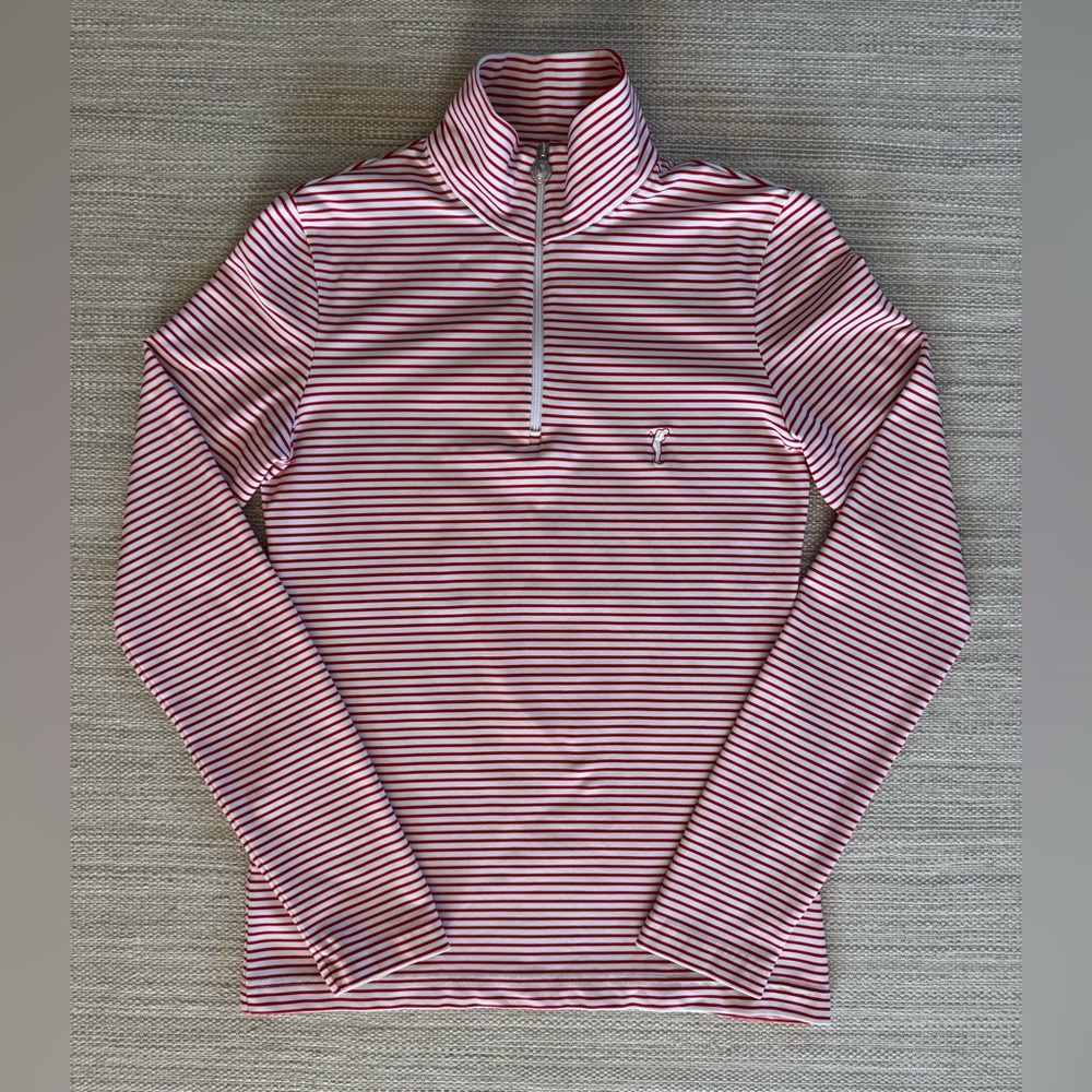 Golfino red white stripes performance golf‎ 1/4 zip long sleeve pullover women 4